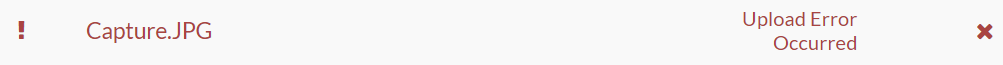 Screenshot showing the Upload Error Occurred error message