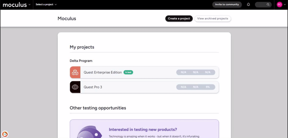 Animated screenshot showing the project creation process