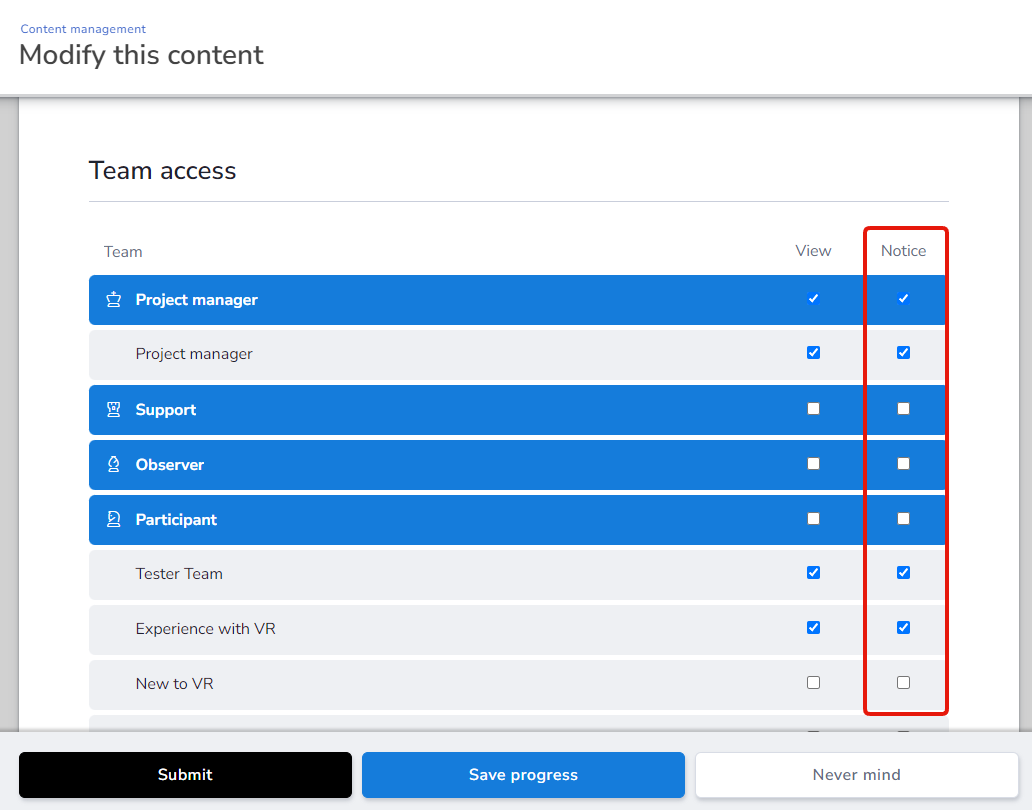 Screenshot showing the notice checkbox on a resource