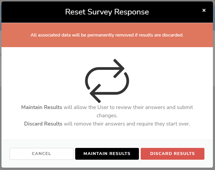 Screenshot showing the Maintain results and Discard results options