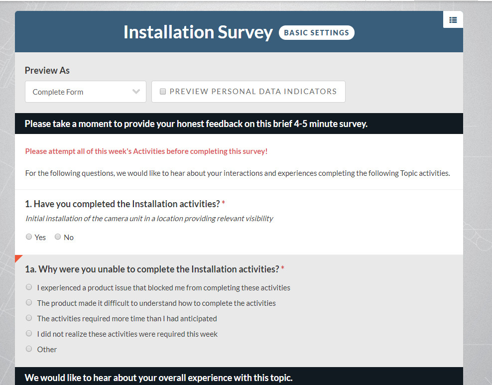 Screenshot showing the Reset access option on a removed survey